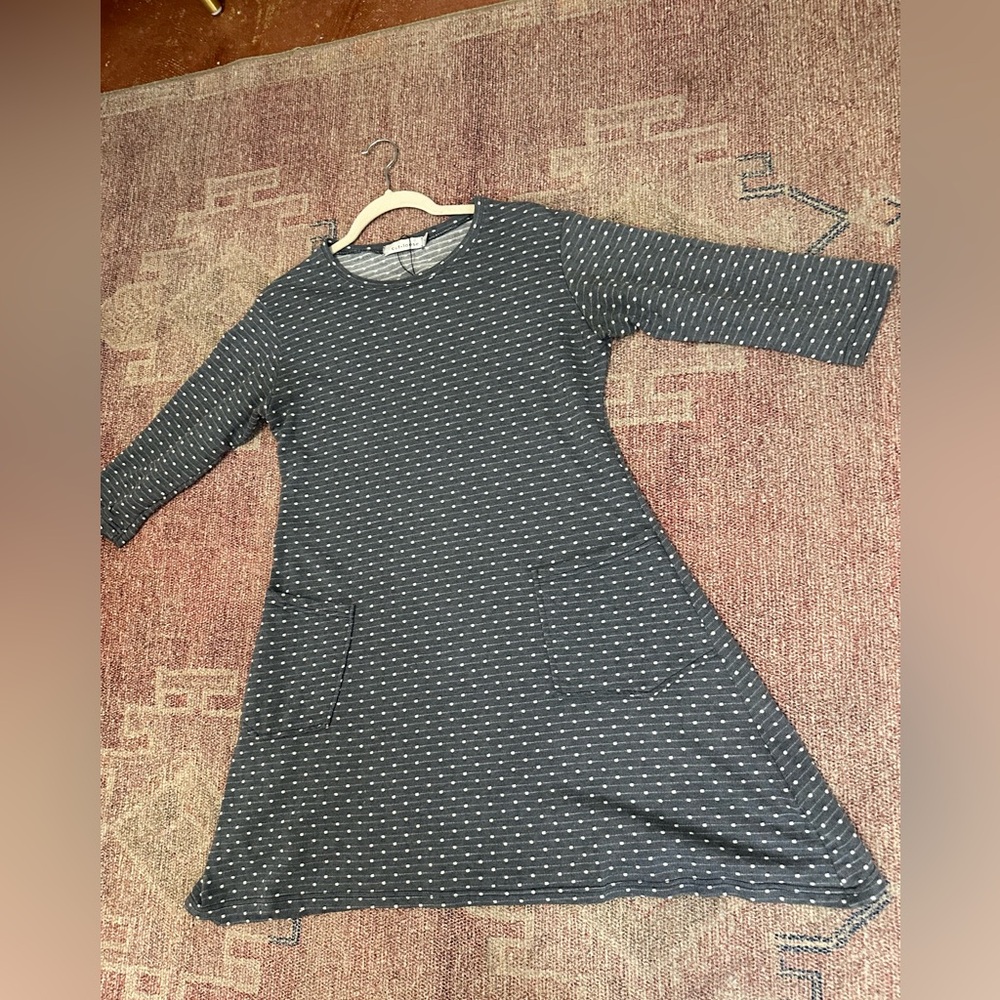 Cut loose polka dot midi knit sweater dress 3/4 sleeve with pockets size small